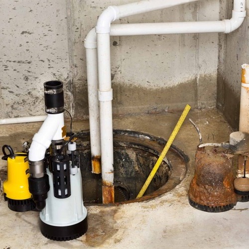 sewage ejector pump in a basement pit